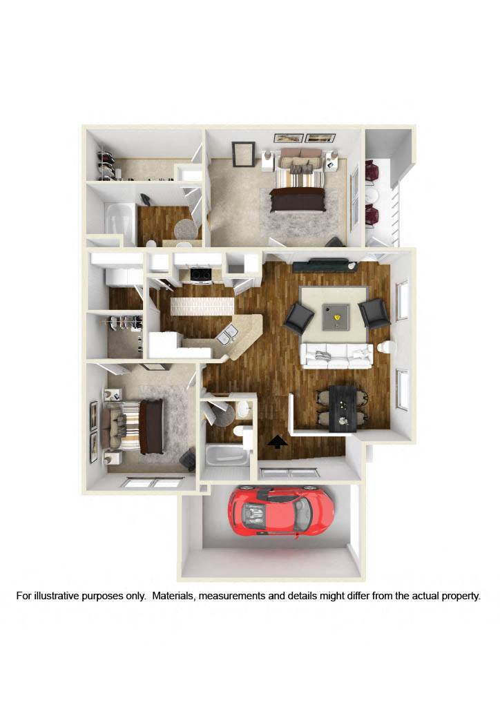 Floor plan for 2 beds, 2 baths, 1149 sqft